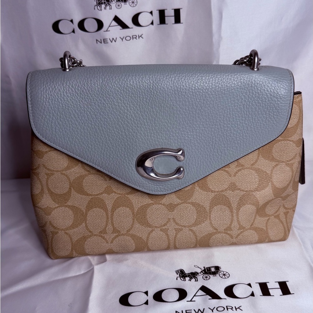 Coach Light Blue and Tan Shoulder Bag - Picture 2 of 5